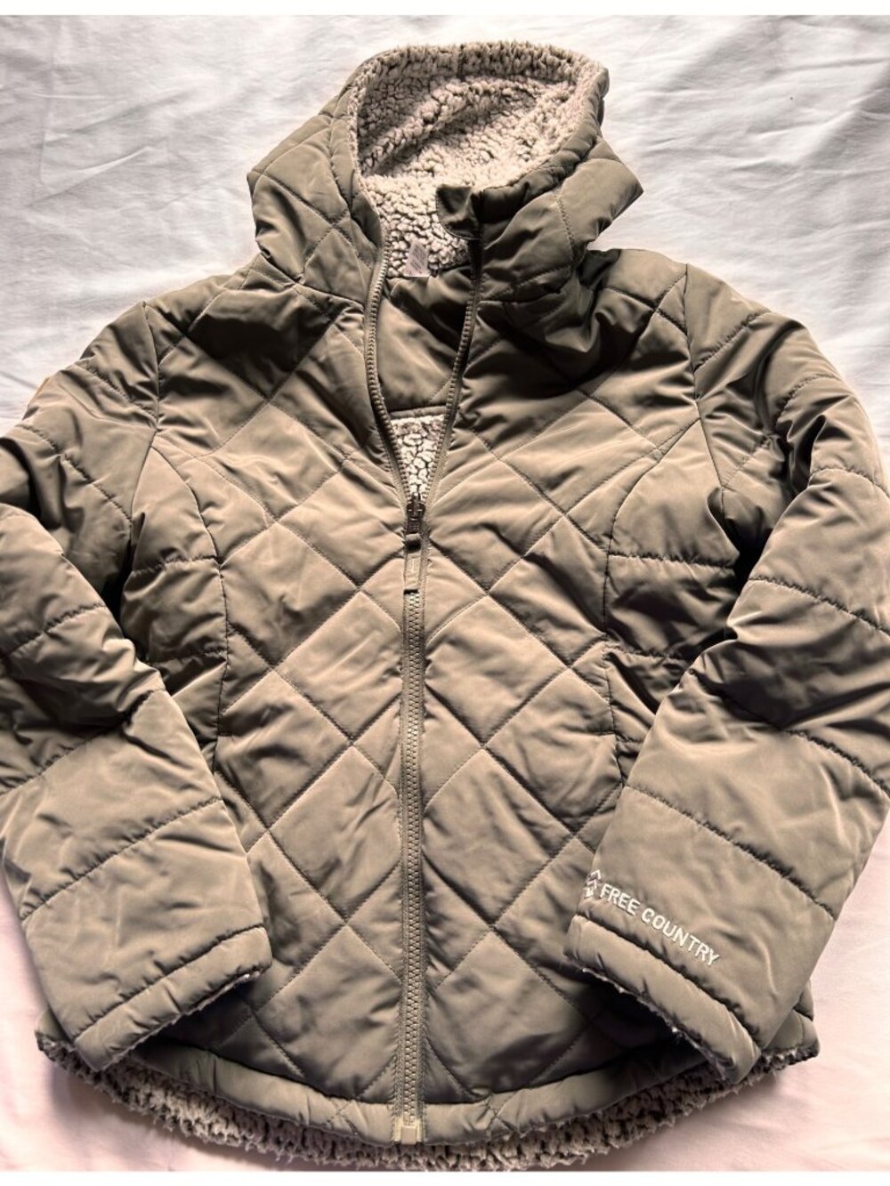 Free Country Girls Reversible Sherpa Fleece Winter Jacket Olive Vine Warm